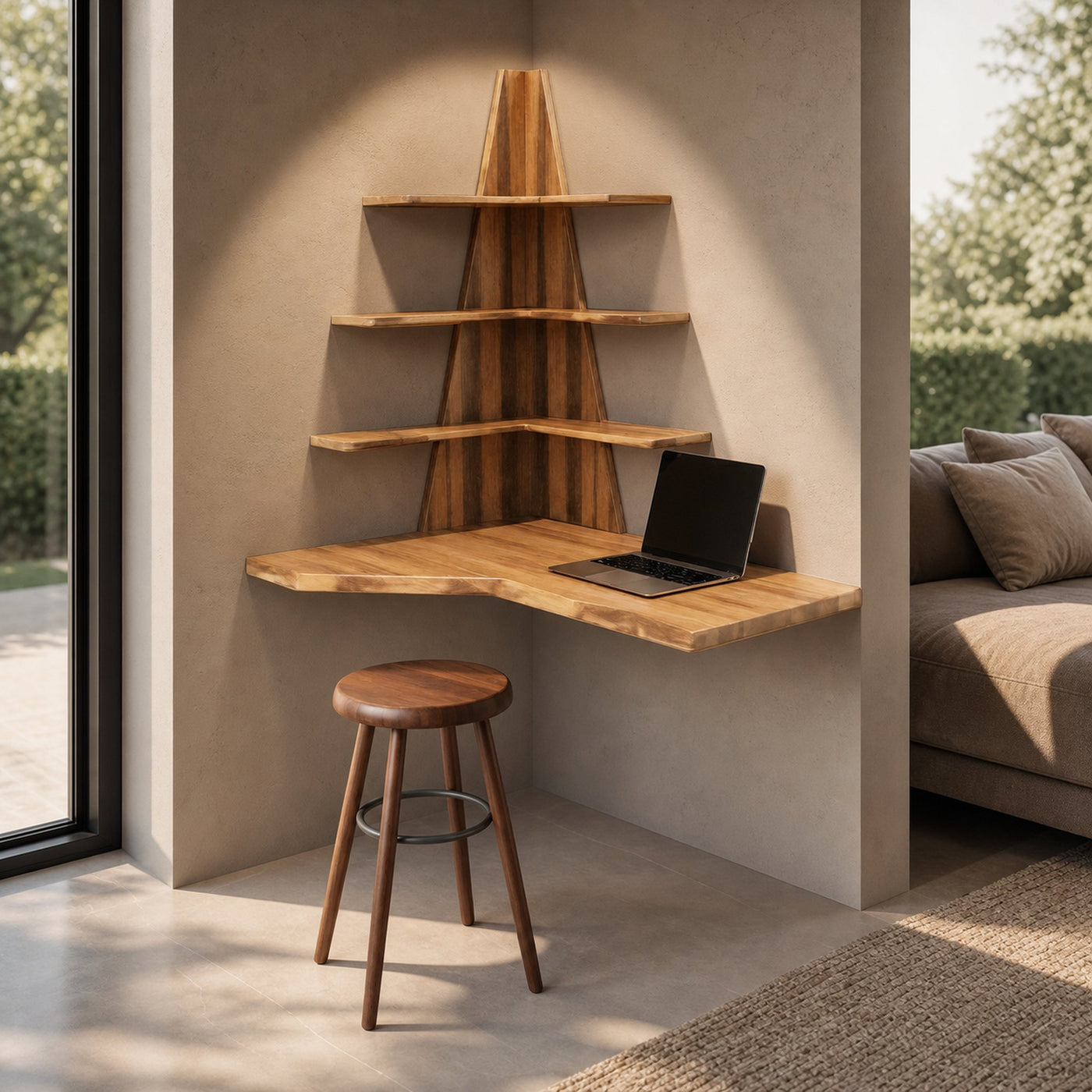 Modern Floating Corner Desk With Tree Shelves For Home Office And Apartment - product view 5