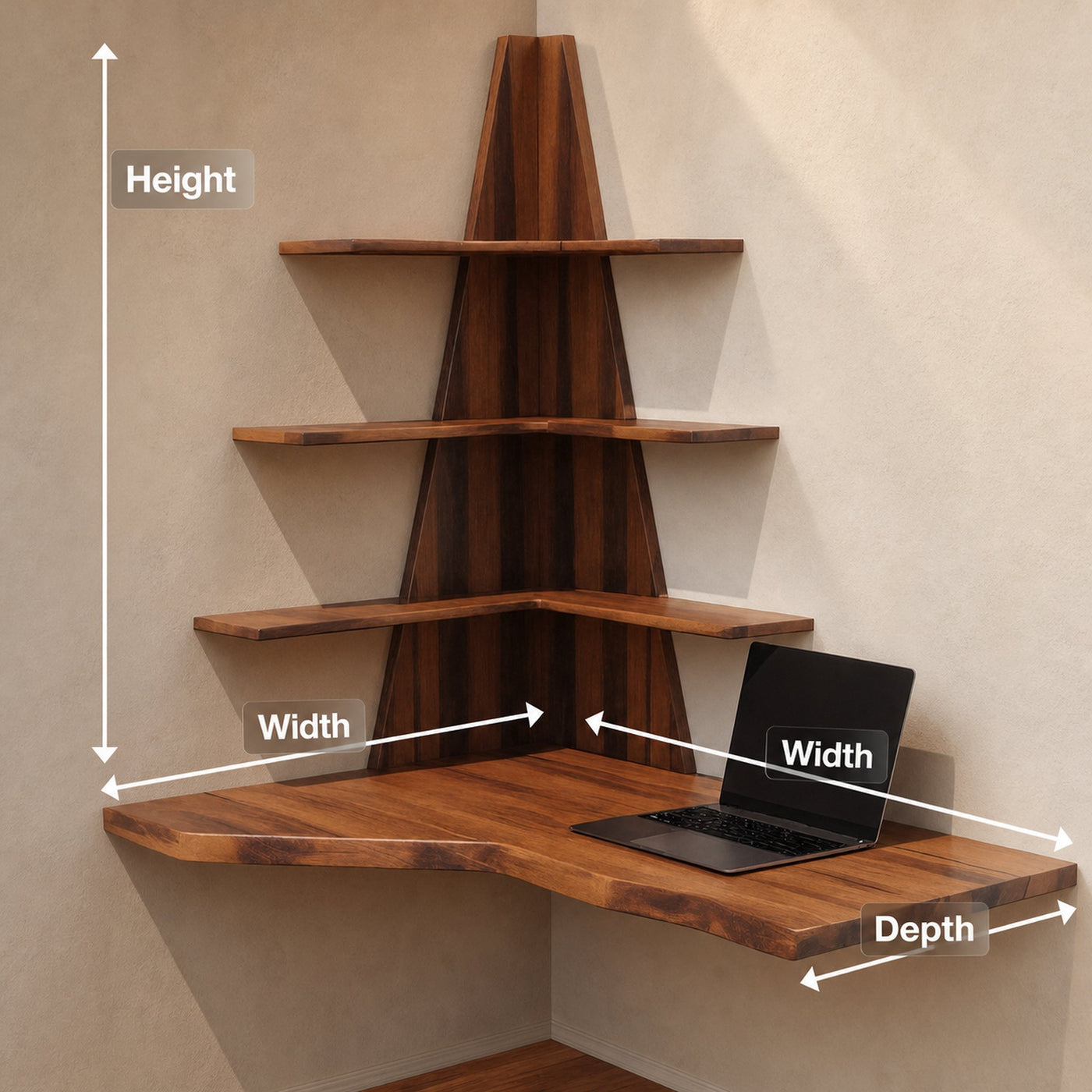 Modern Floating Corner Desk With Tree Shelves For Home Office And Apartment - product view 8