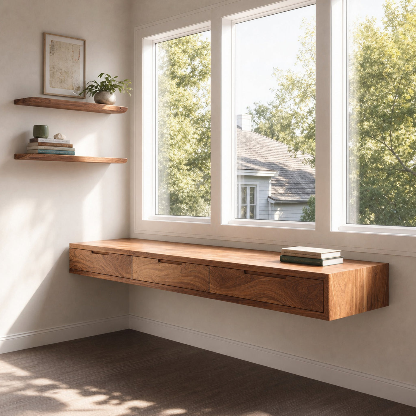 Modern Floating Desk With Drawers For Home Office