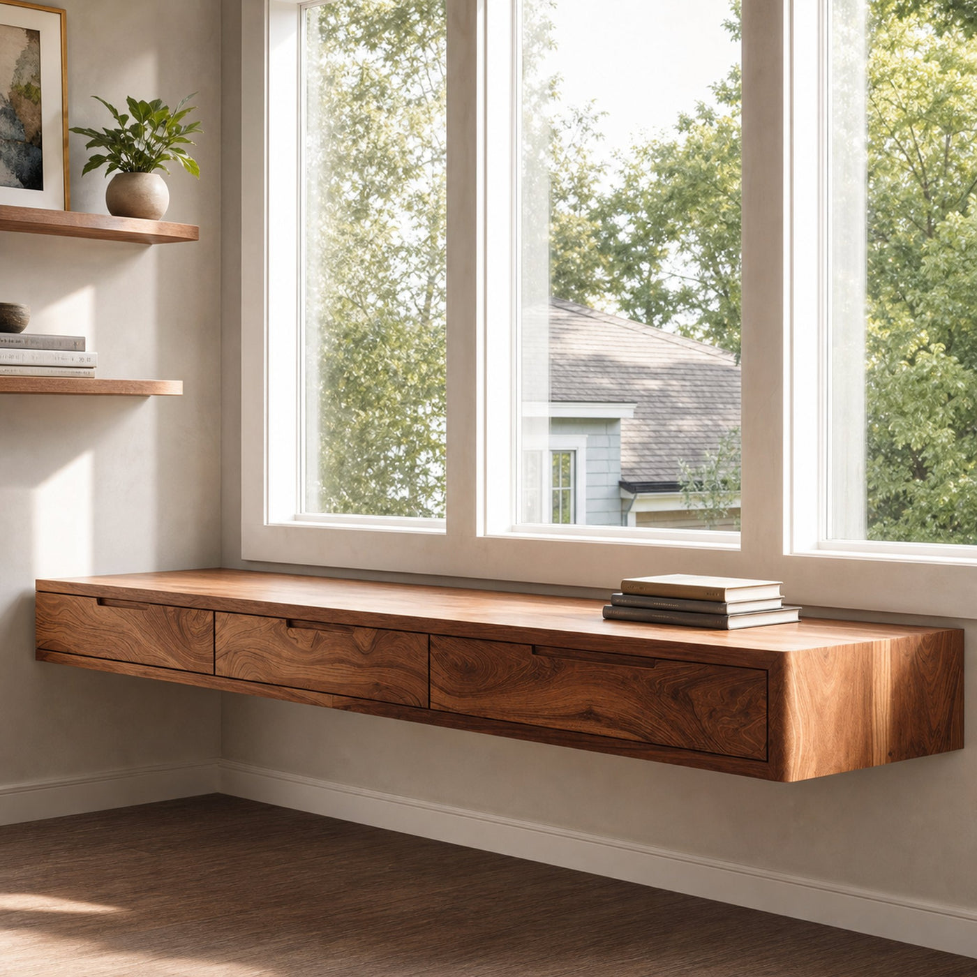 Modern Floating Desk With Drawers For Home Office - product view 2