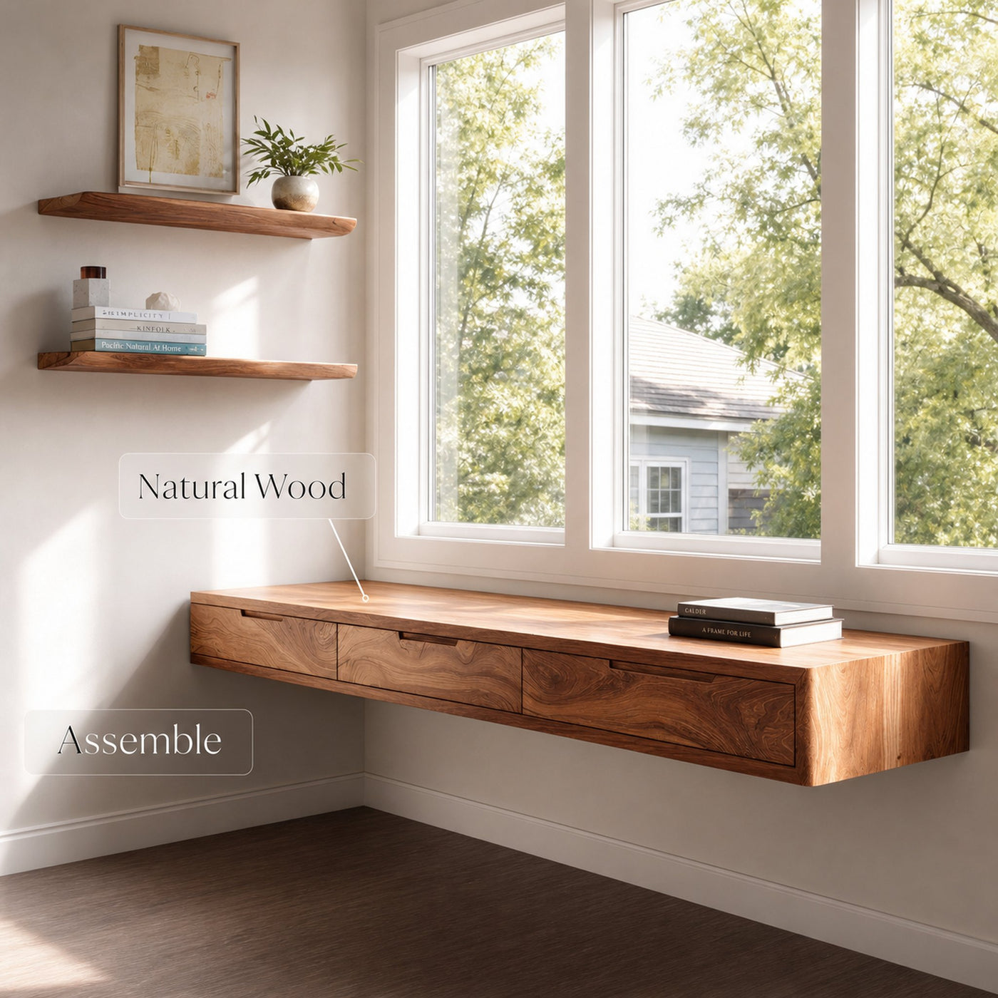 Modern Floating Desk With Drawers For Home Office - product view 5