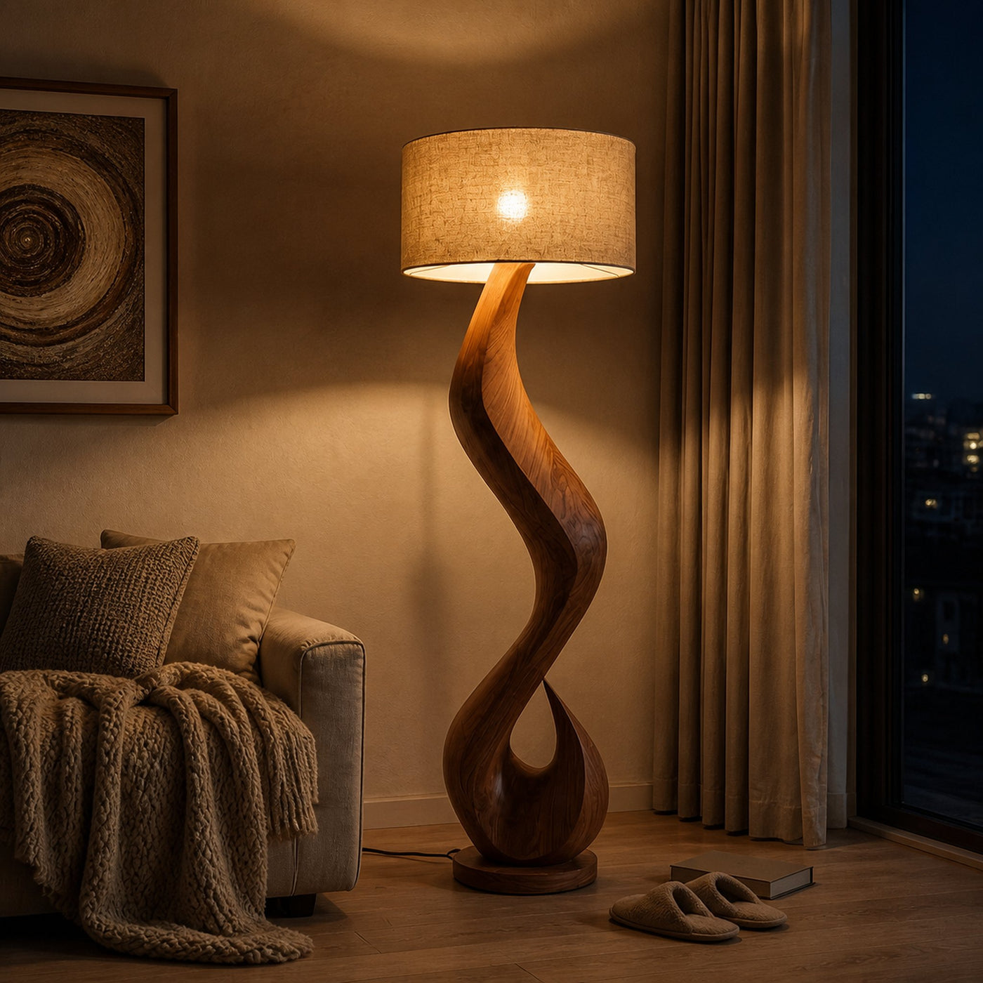 Modern Floor Lamp With Flowing Form For Living Room Corner - product view 2