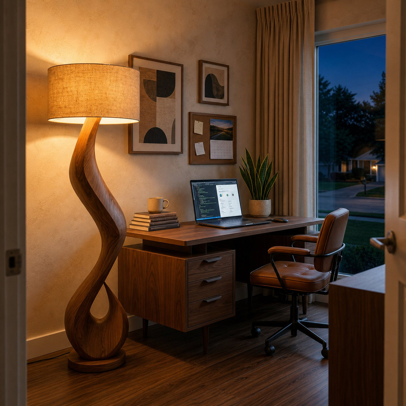 Modern Floor Lamp With Flowing Form For Living Room Corner - product view 3