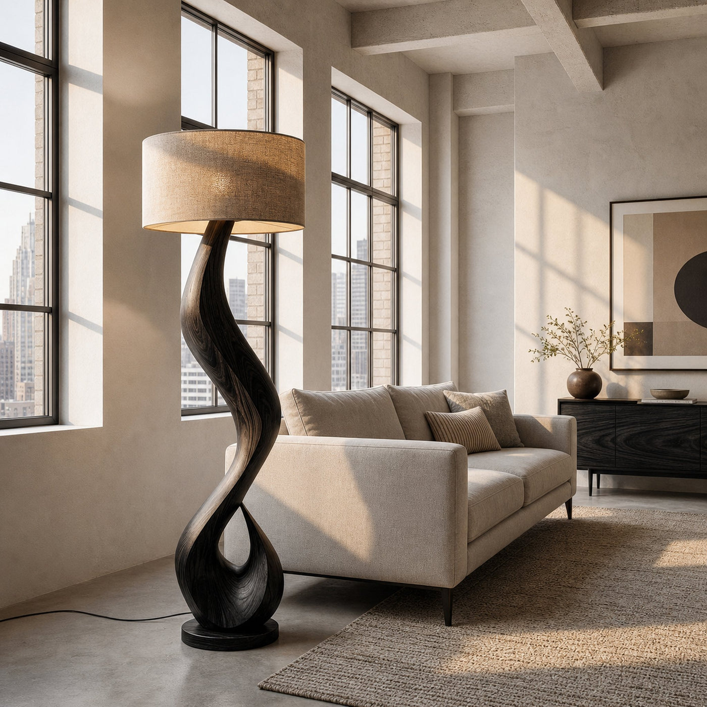 Modern Floor Lamp With Flowing Form For Living Room Corner - product view 4