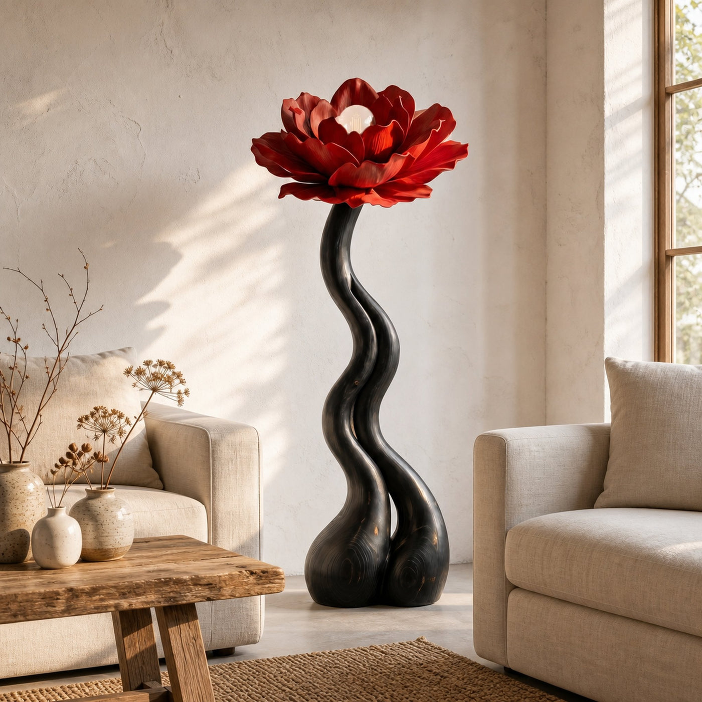Modern Floor Lamp With Handcrafted Flower Form For Living Room