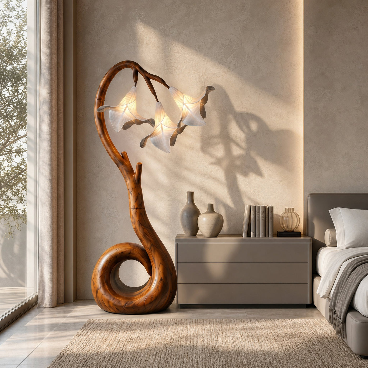 Modern Floor Lamp With Organic Flower Form For Bedroom And Lounge