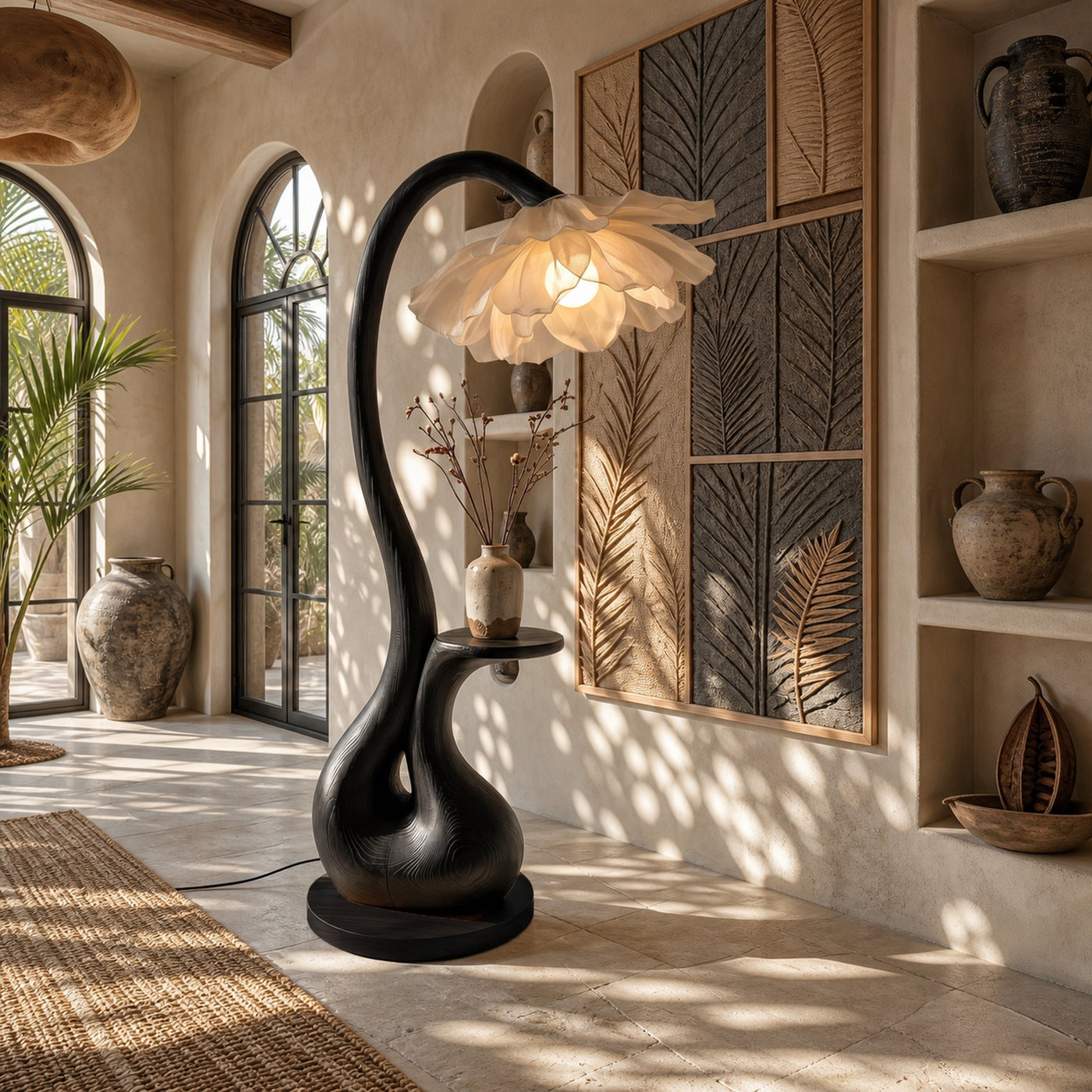 Modern Floor Lamp With Sculptural Curved Base And Display Shelf For Living Room - product view 3
