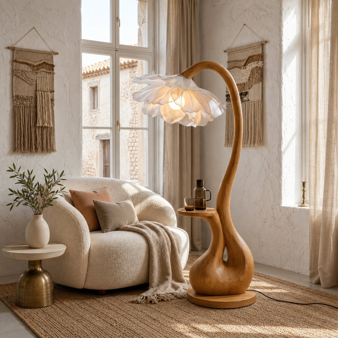 Modern Floor Lamp With Sculptural Curved Base And Display Shelf For Living Room - product view 5