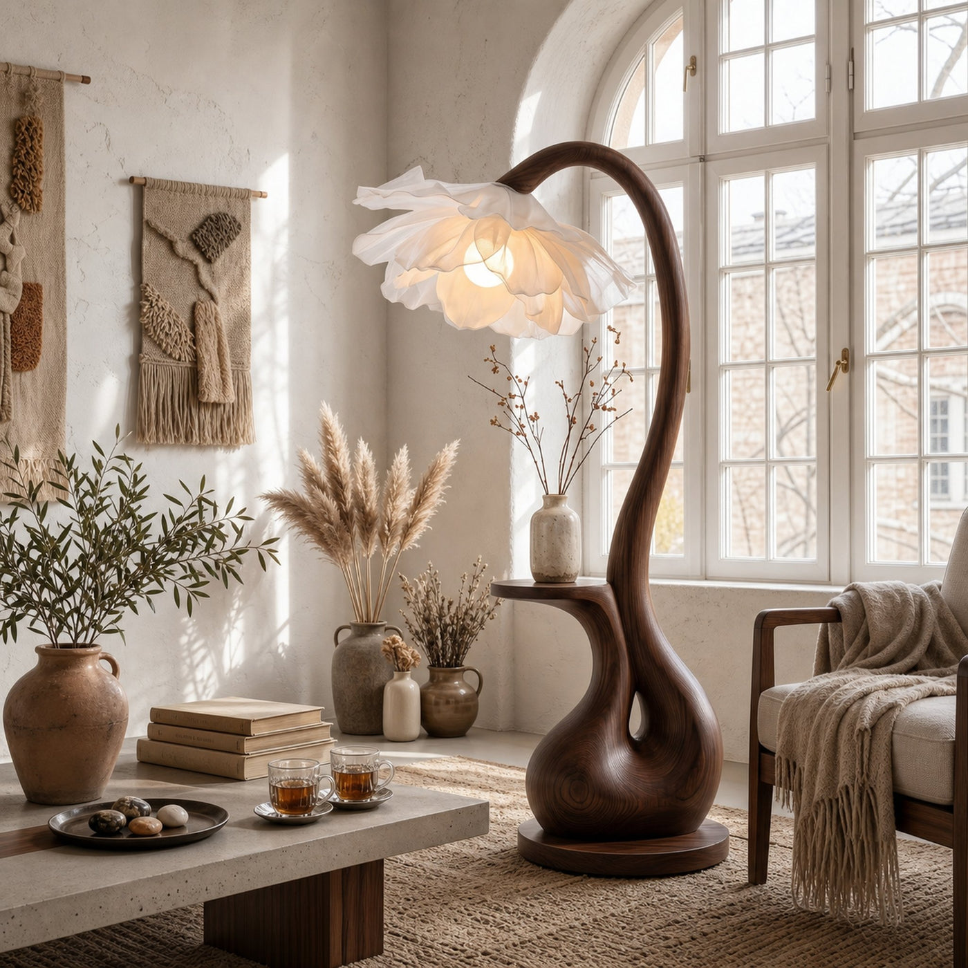 Modern Floor Lamp With Sculptural Curved Base And Display Shelf For Living Room - product view 7