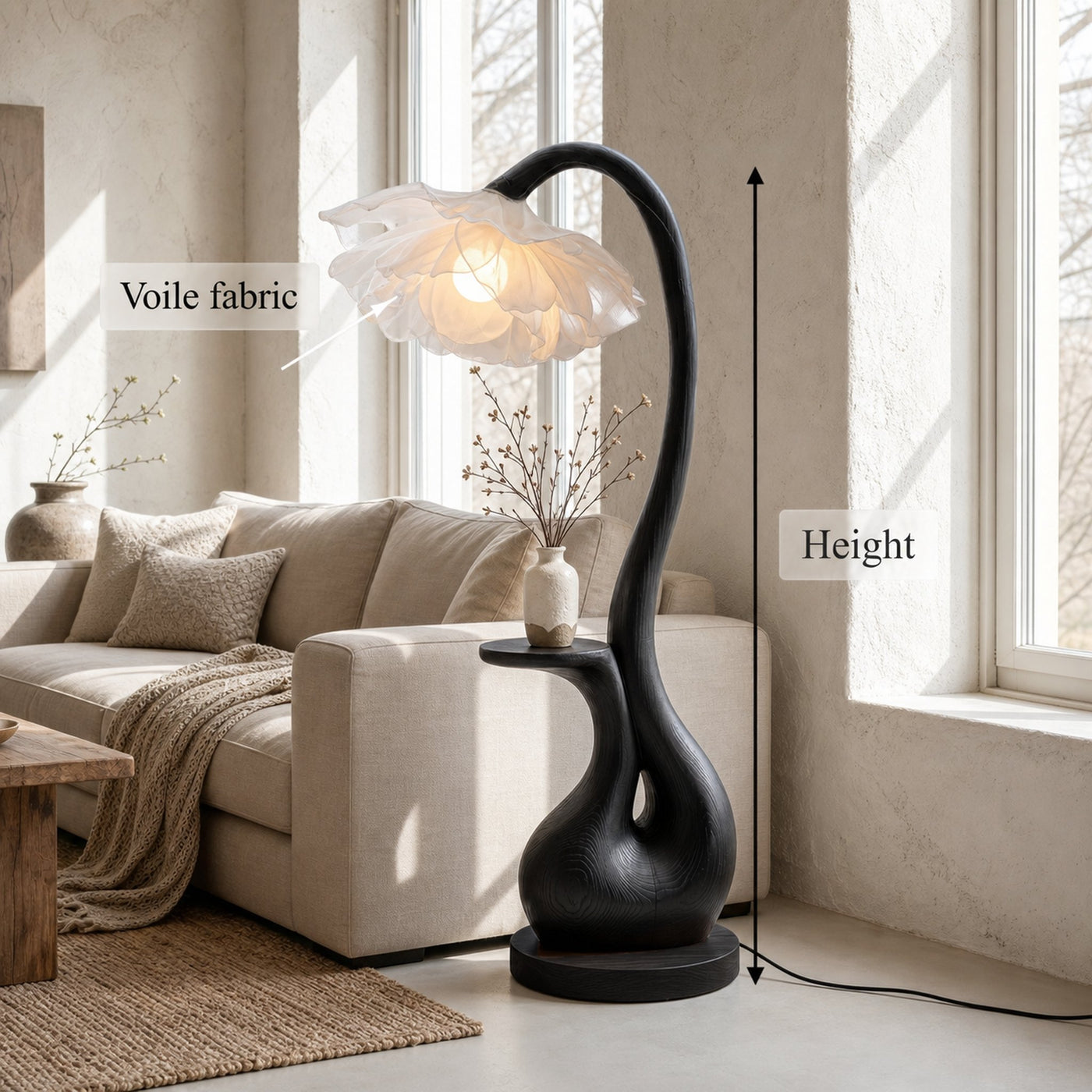 Modern Floor Lamp With Sculptural Curved Base And Display Shelf For Living Room - product view 8