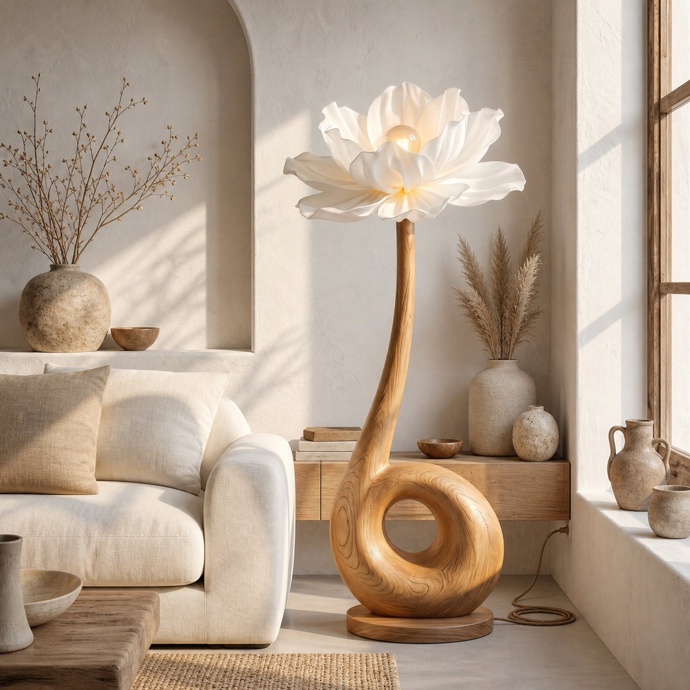 Modern Floor Lamp With Sculptural Loop Base And Floral Shade For Living Room - product view 5