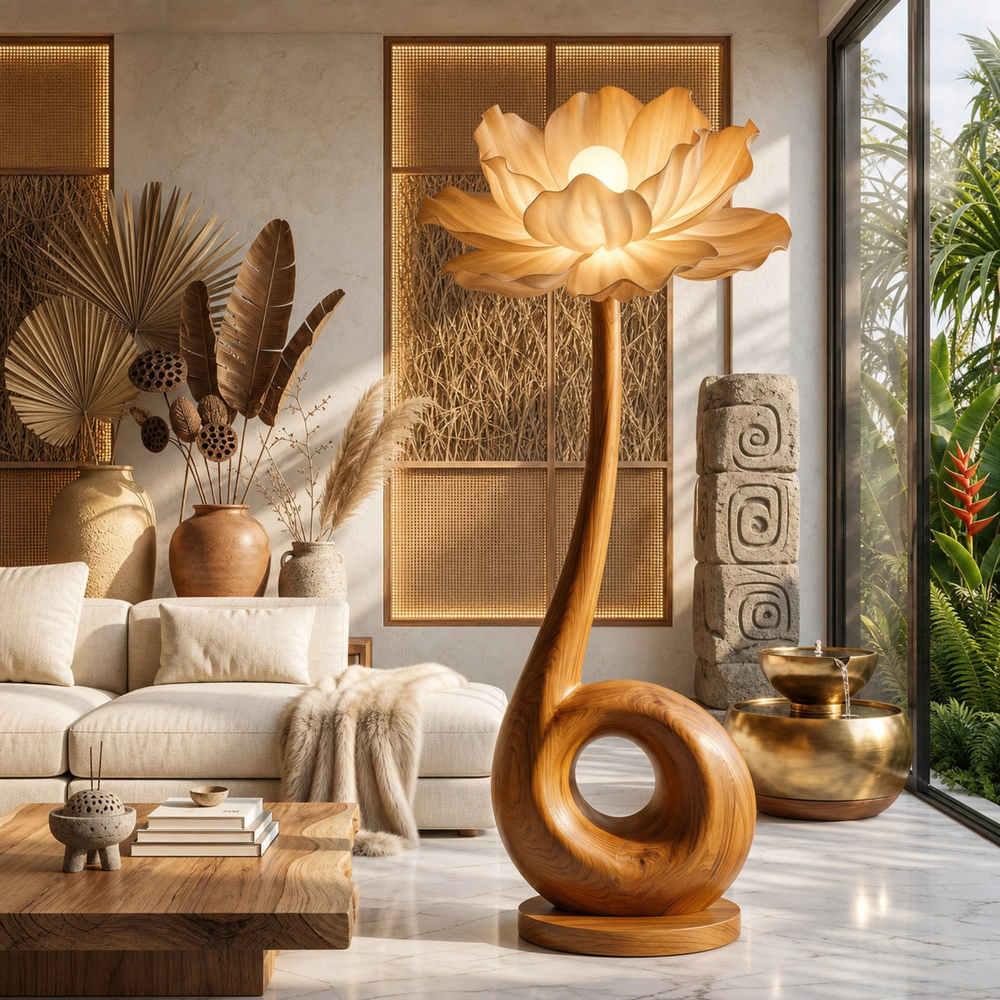 Modern Floor Lamp With Sculptural Loop Base And Floral Shade For Living Room - product view 6