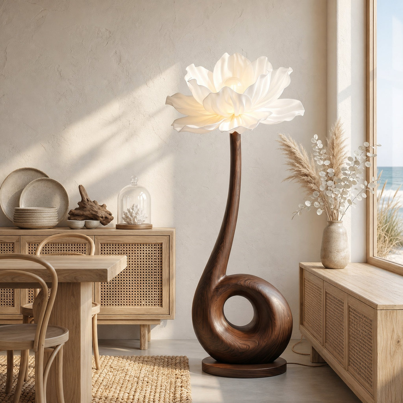 Modern Floor Lamp With Sculptural Loop Base And Floral Shade For Living Room - product view 7