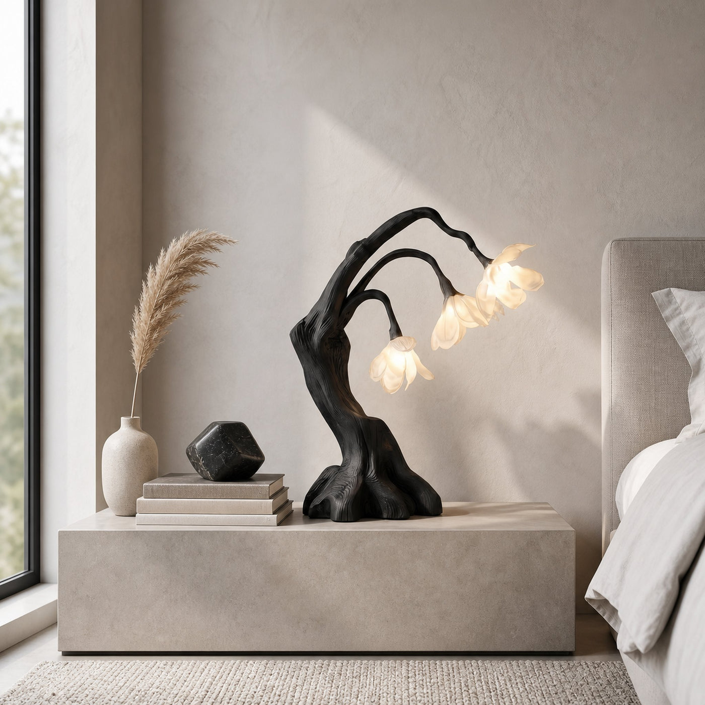 Modern Floral Table Lamp With Sculptural Driftwood Base For Bedroom And Living Room - product view 4