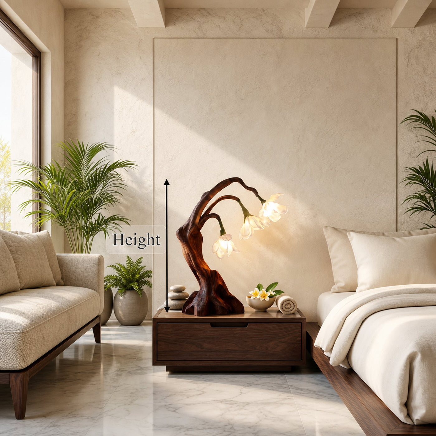 Modern Floral Table Lamp With Sculptural Driftwood Base For Bedroom And Living Room - product view 8