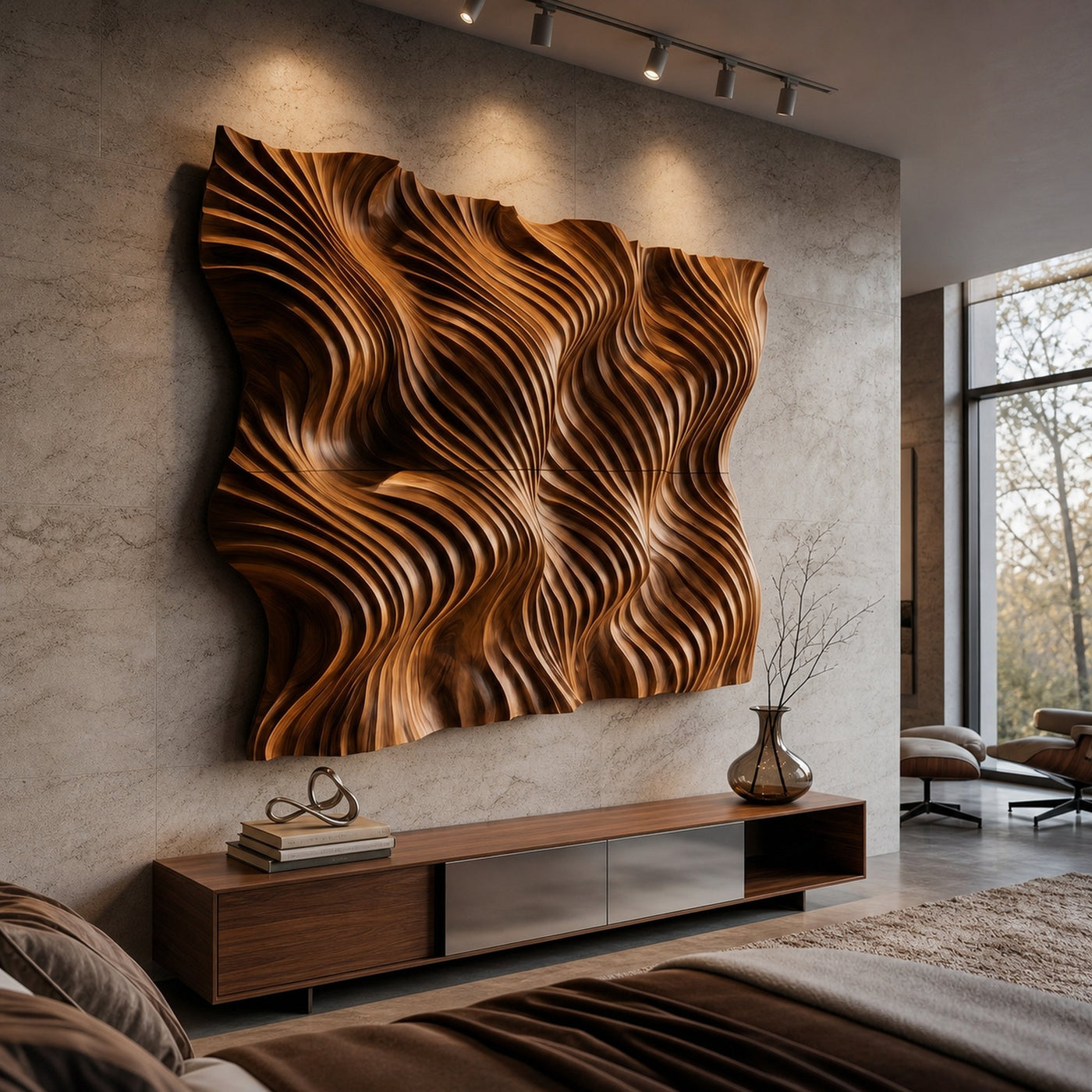 Modern Flowing Wave Wood Wall Art Luxury Bedroom Interior Decor
