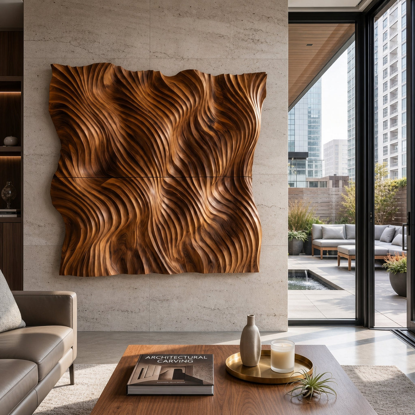 Modern Flowing Wave Wood Wall Art Luxury Bedroom Interior Decor - product view 2