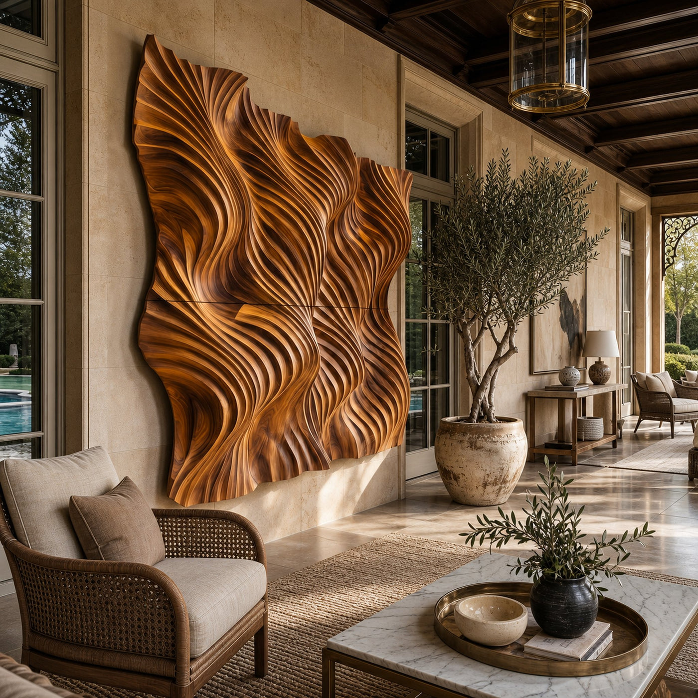 Modern Flowing Wave Wood Wall Art Luxury Bedroom Interior Decor - product view 3