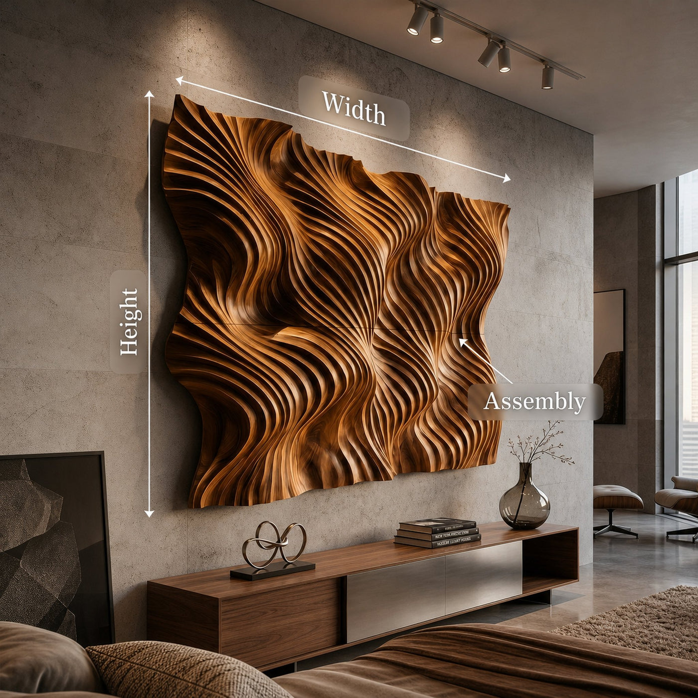 Modern Flowing Wave Wood Wall Art Luxury Bedroom Interior Decor - product view 5