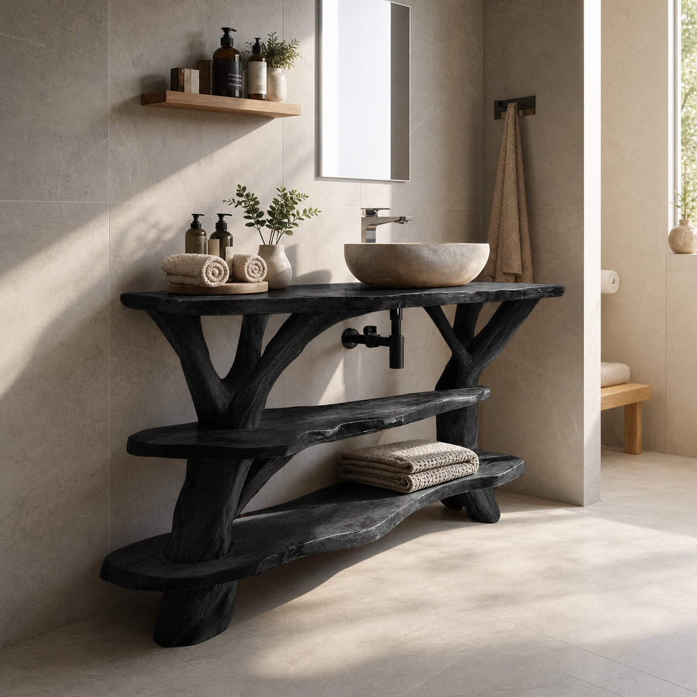 Modern Handcrafted Live Edge Bathroom Vanity For Elegant Bathroom Decor - product view 4