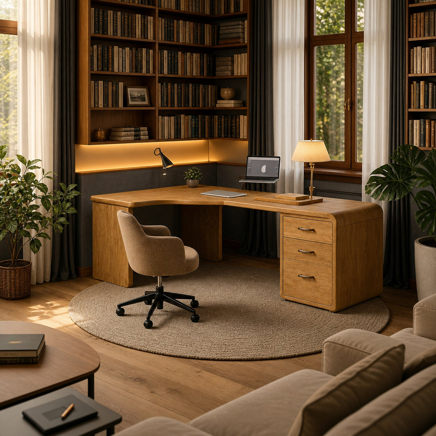 Modern L Shape Wooden Desk Home Office Corner Workstation Study Table - product view 2