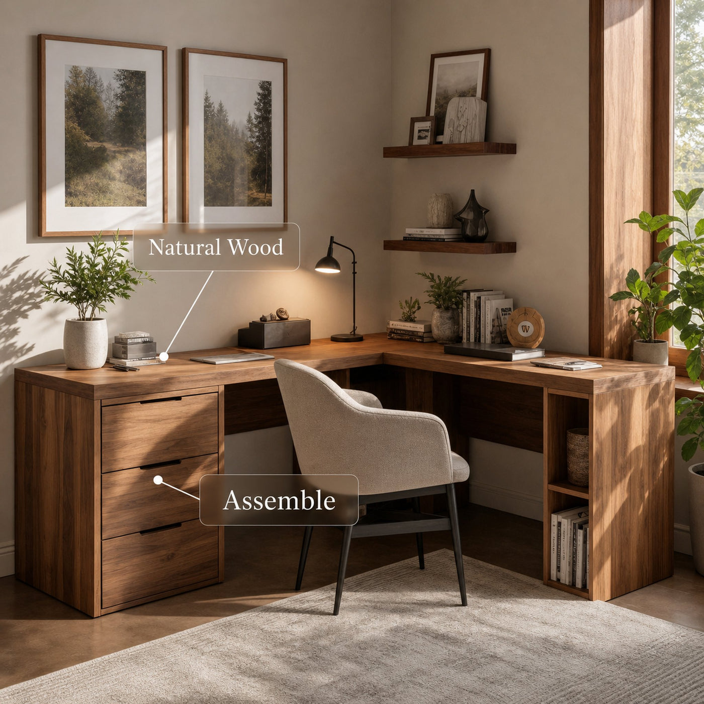 Modern L Shaped Desk With Drawers And Shelves For Study - product view 2
