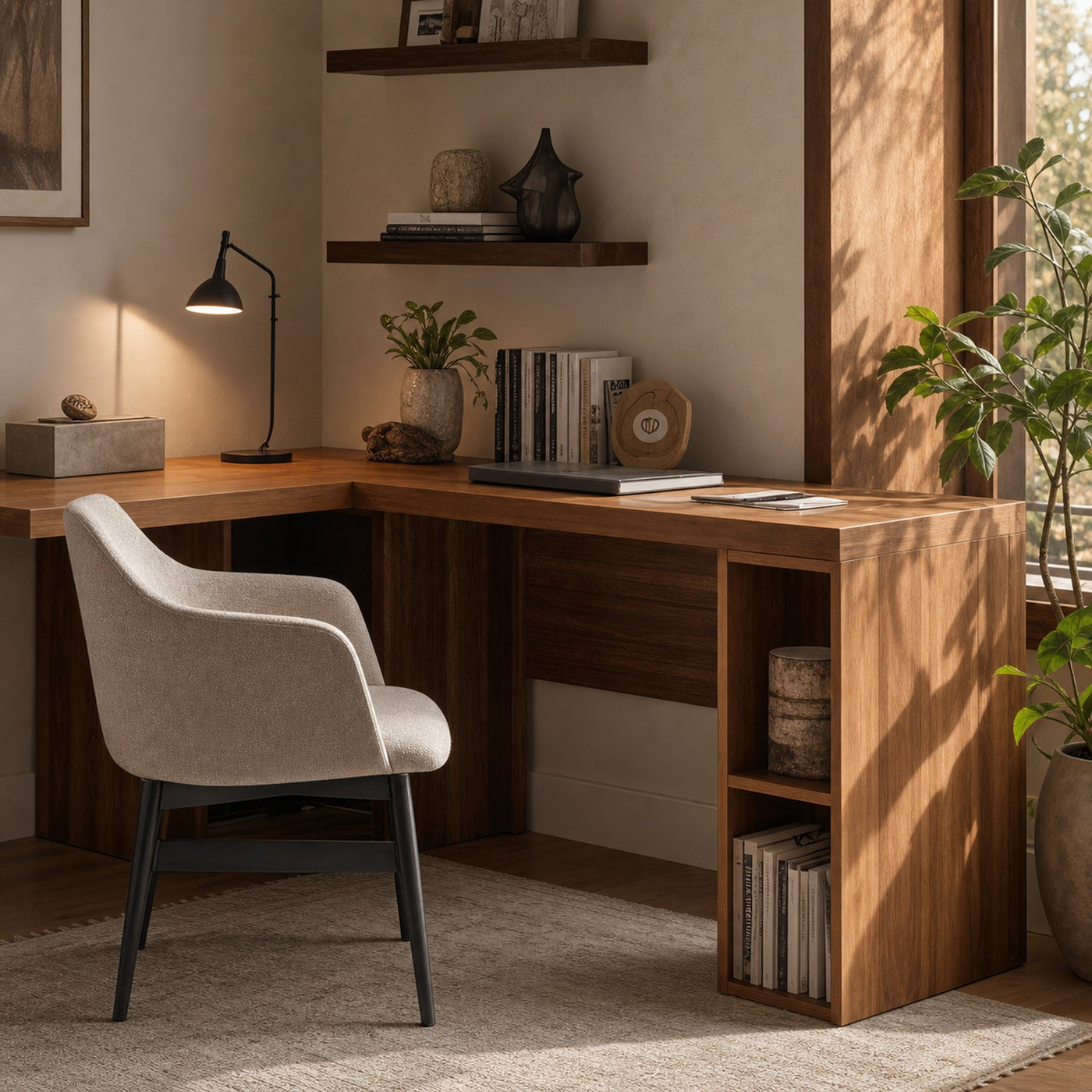 Modern L Shaped Desk With Drawers And Shelves For Study - product view 3