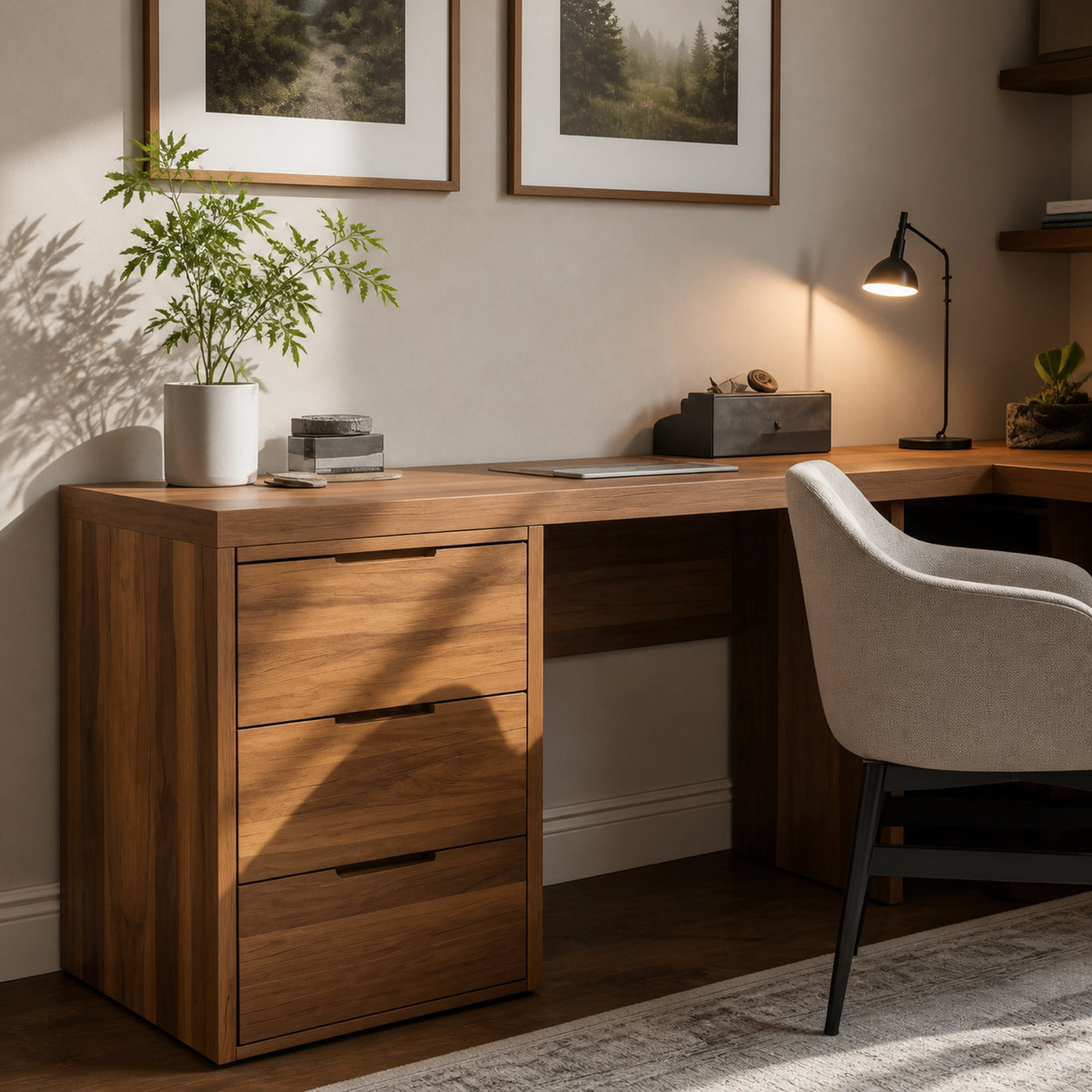 Modern L Shaped Desk With Drawers And Shelves For Study - product view 4