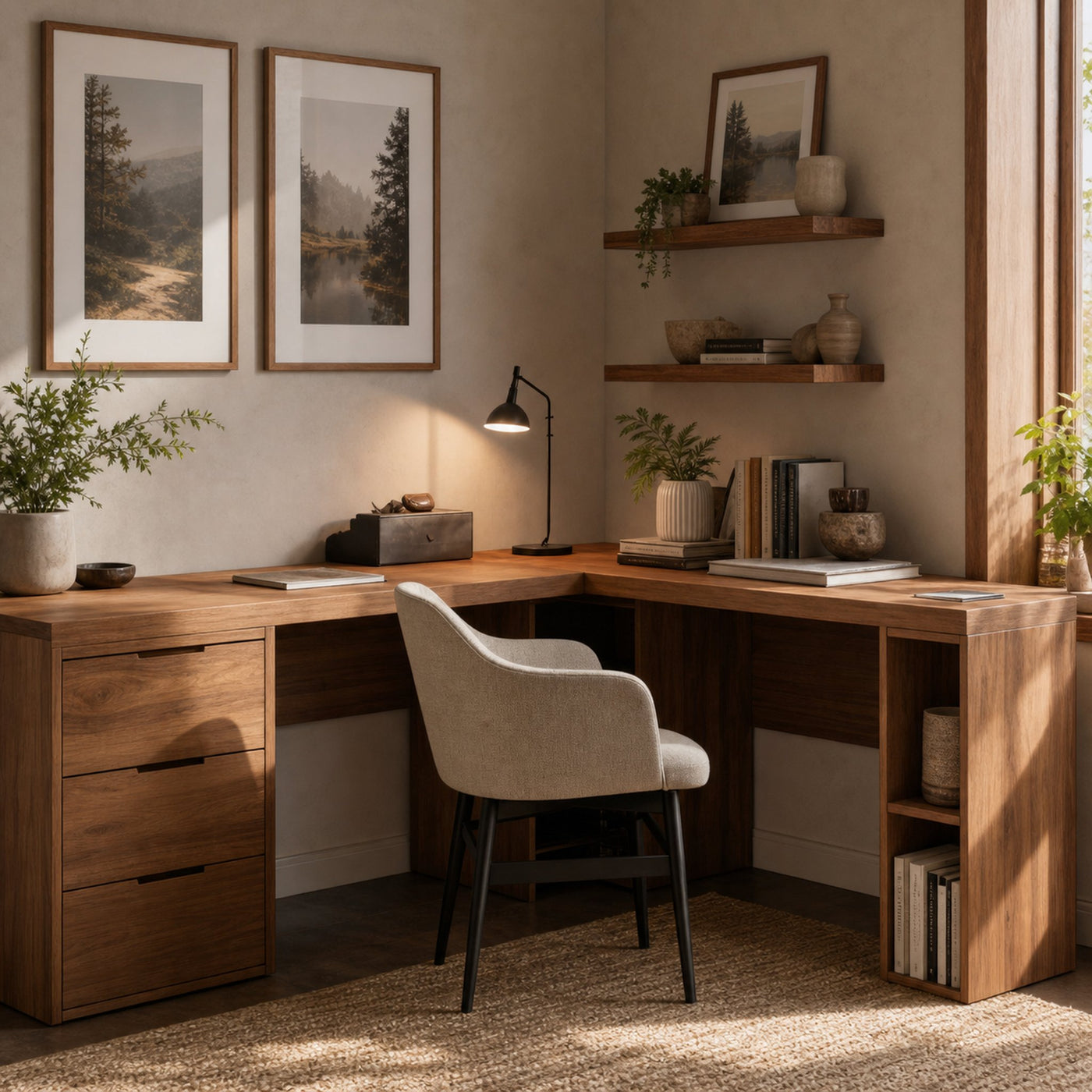 Modern L Shaped Desk With Drawers And Shelves For Study - product view 5