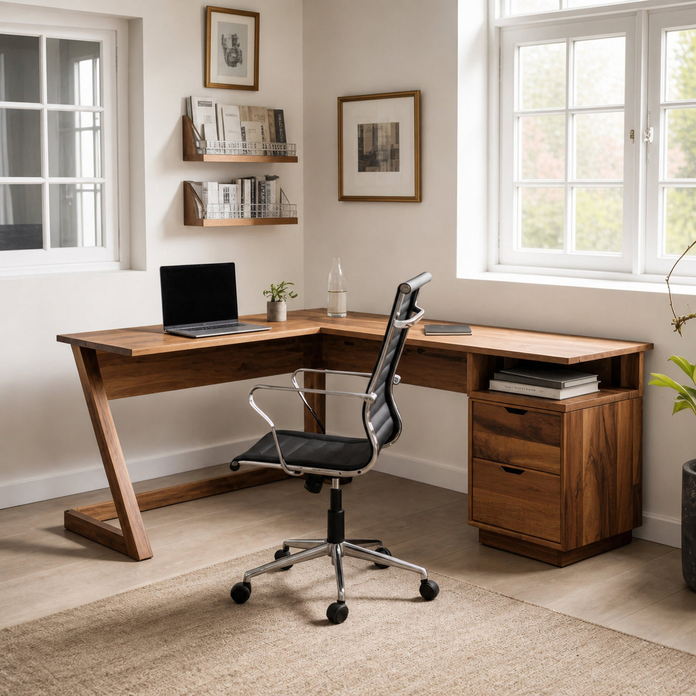 Modern L Shaped Desk With Drawers For Corner Workspace