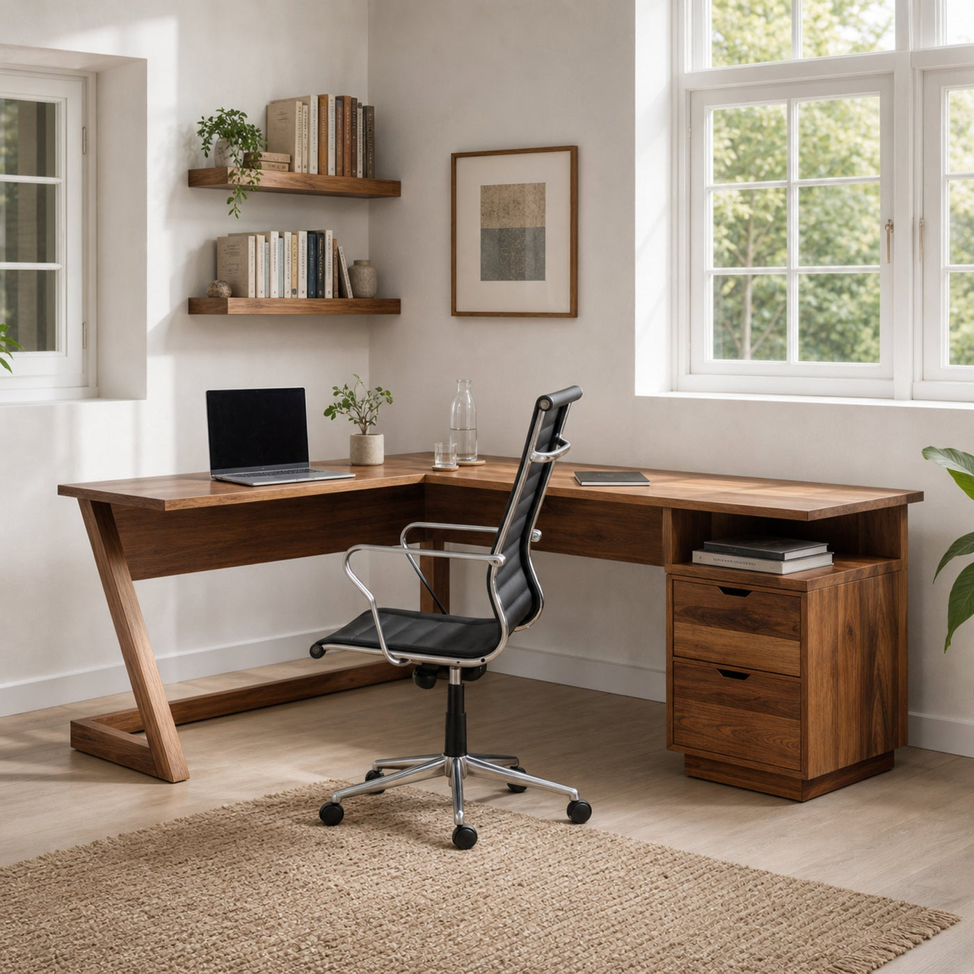 Modern L Shaped Desk With Drawers For Corner Workspace - product view 2