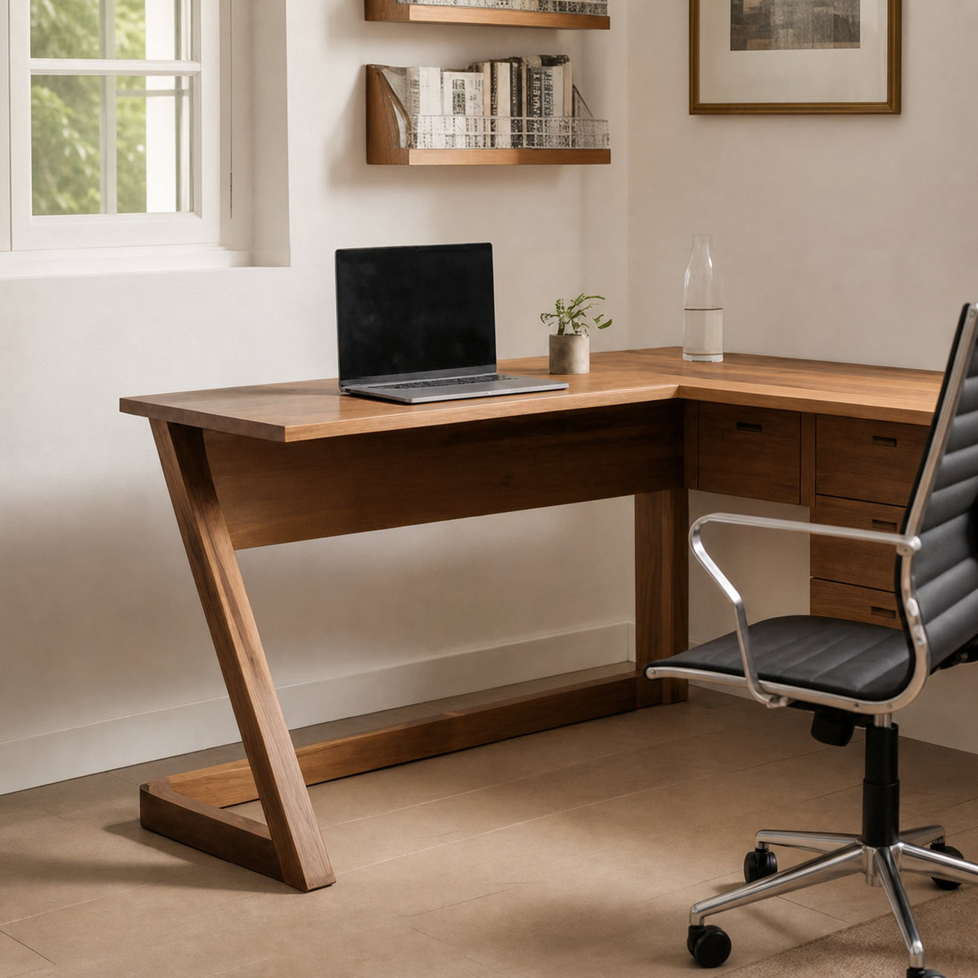 Modern L Shaped Desk With Drawers For Corner Workspace - product view 3