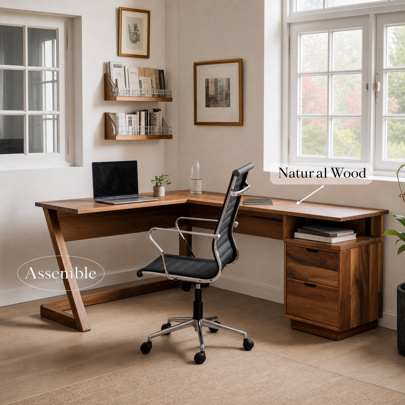 Modern L Shaped Desk With Drawers For Corner Workspace - product view 5