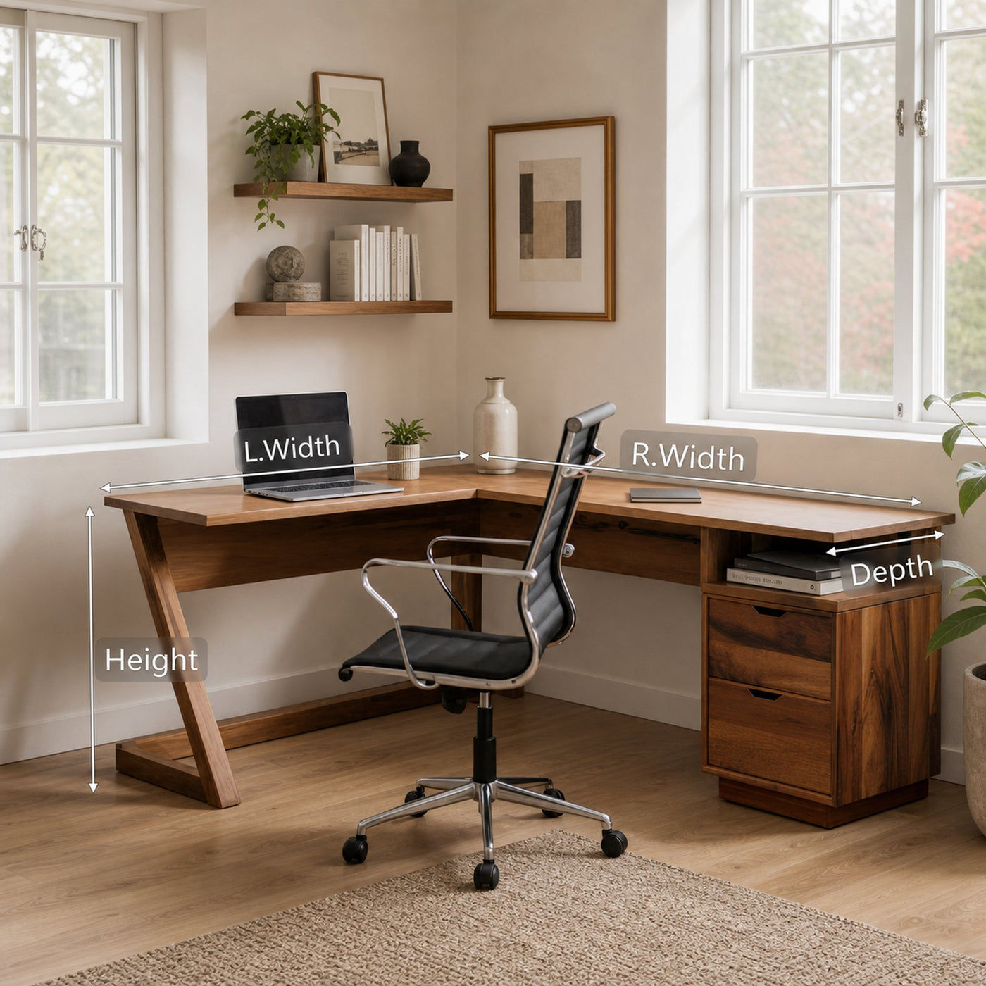 Modern L Shaped Desk With Drawers For Corner Workspace - product view 6