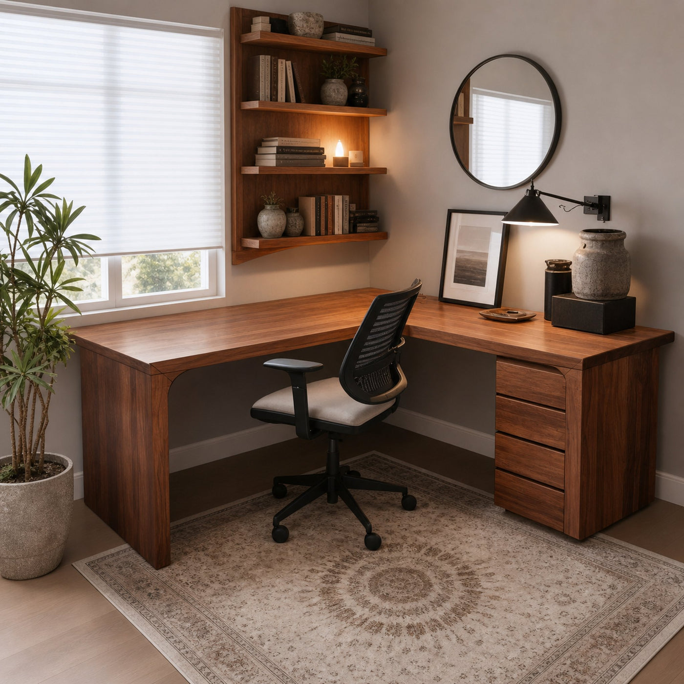 Modern L Shaped Desk with Drawers For Home Office