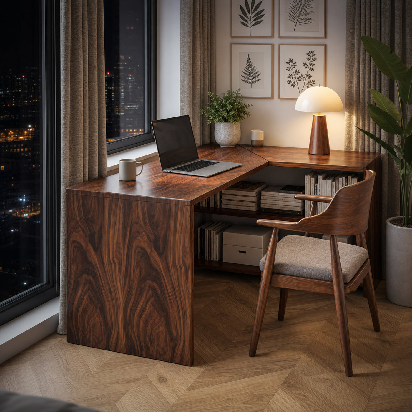 Modern L Shaped Wooden Desk With Bookshelf For Home Office Or Study - product view 2