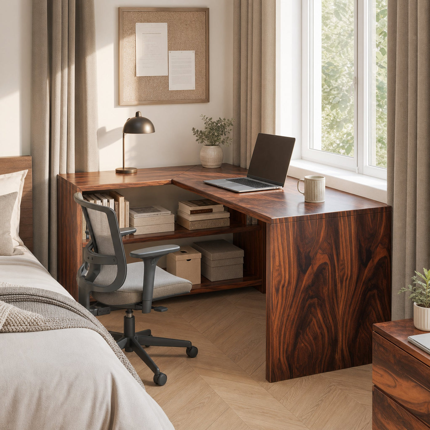 Modern L Shaped Wooden Desk With Bookshelf For Home Office Or Study - product view 3
