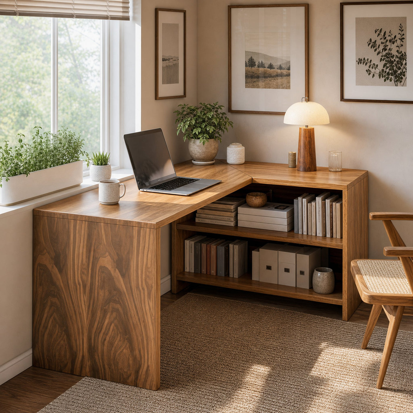 Modern L Shaped Wooden Desk With Bookshelf For Home Office Or Study - product view 5