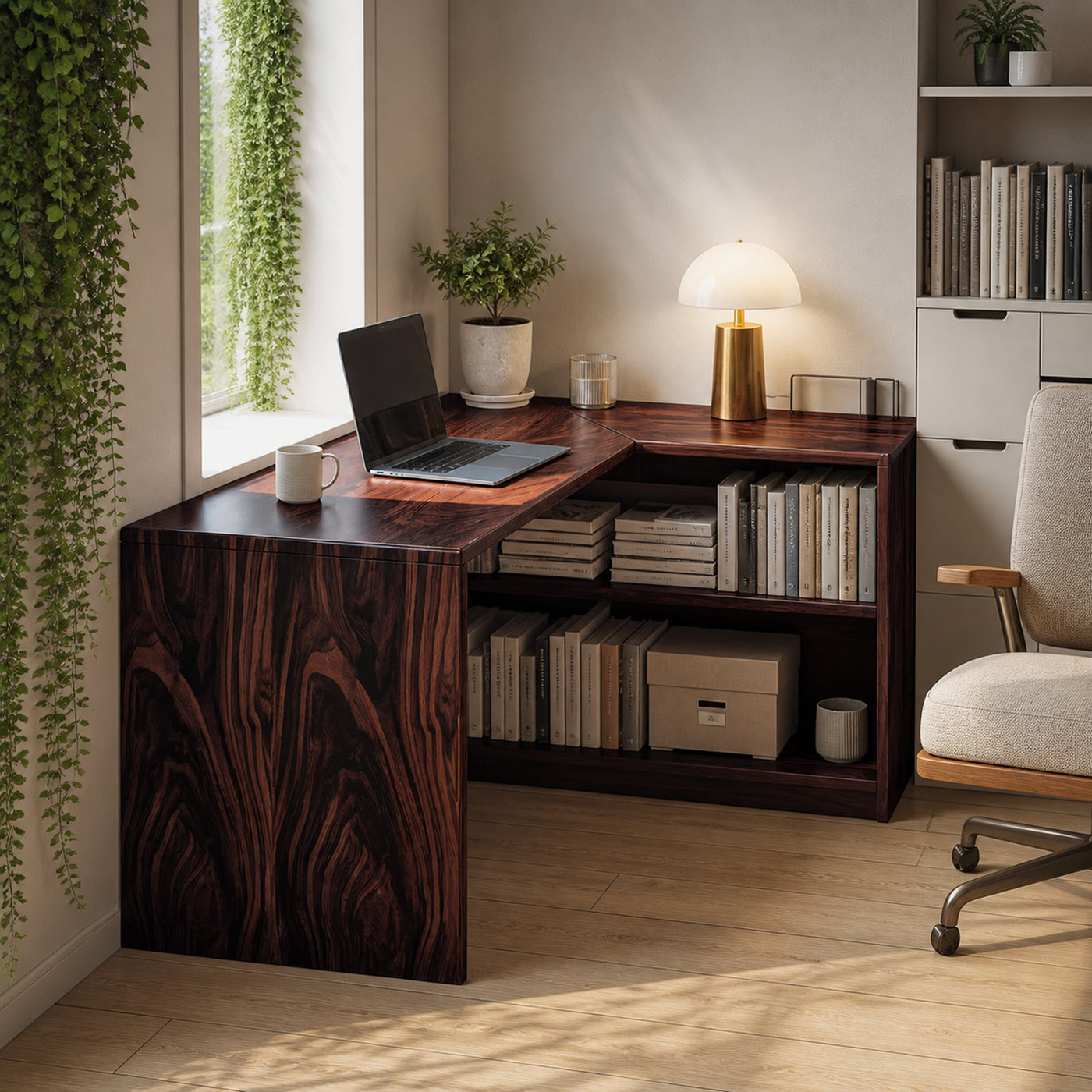 Modern L Shaped Wooden Desk With Bookshelf For Home Office Or Study - product view 7