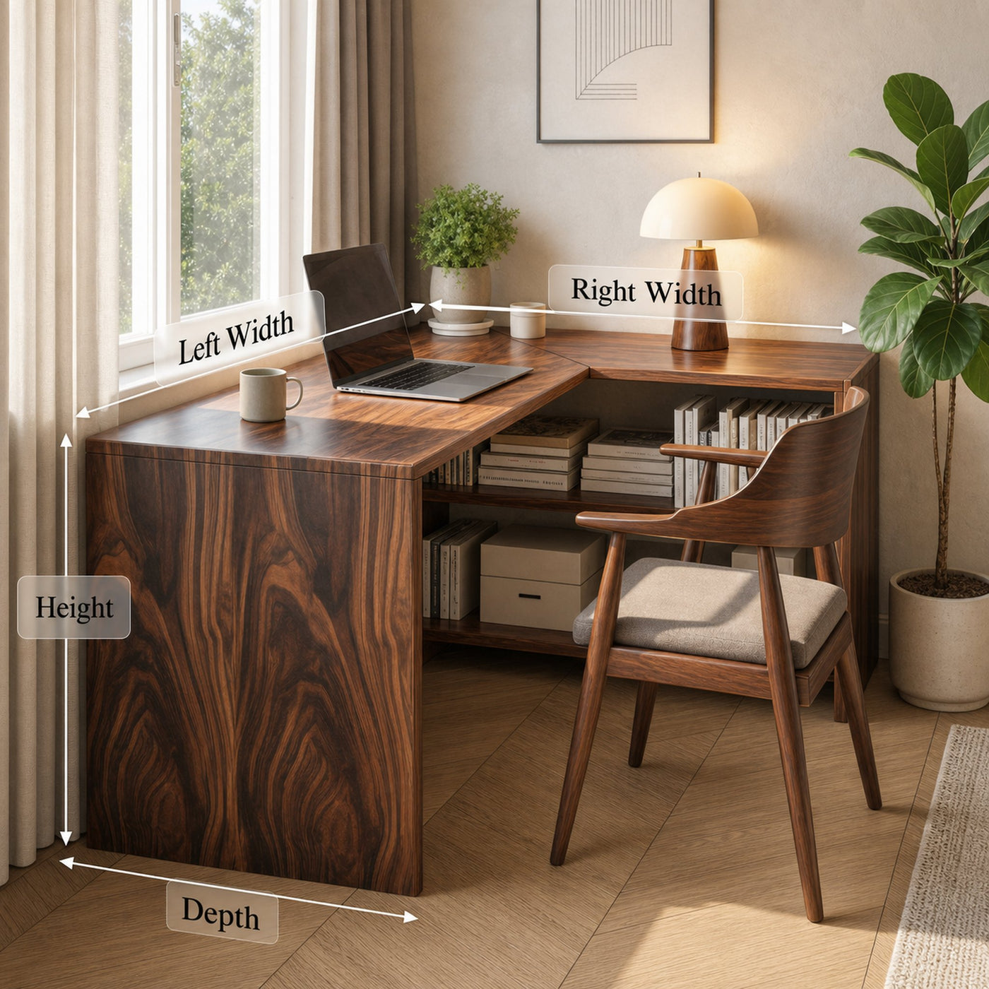 Modern L Shaped Wooden Desk With Bookshelf For Home Office Or Study - product view 8