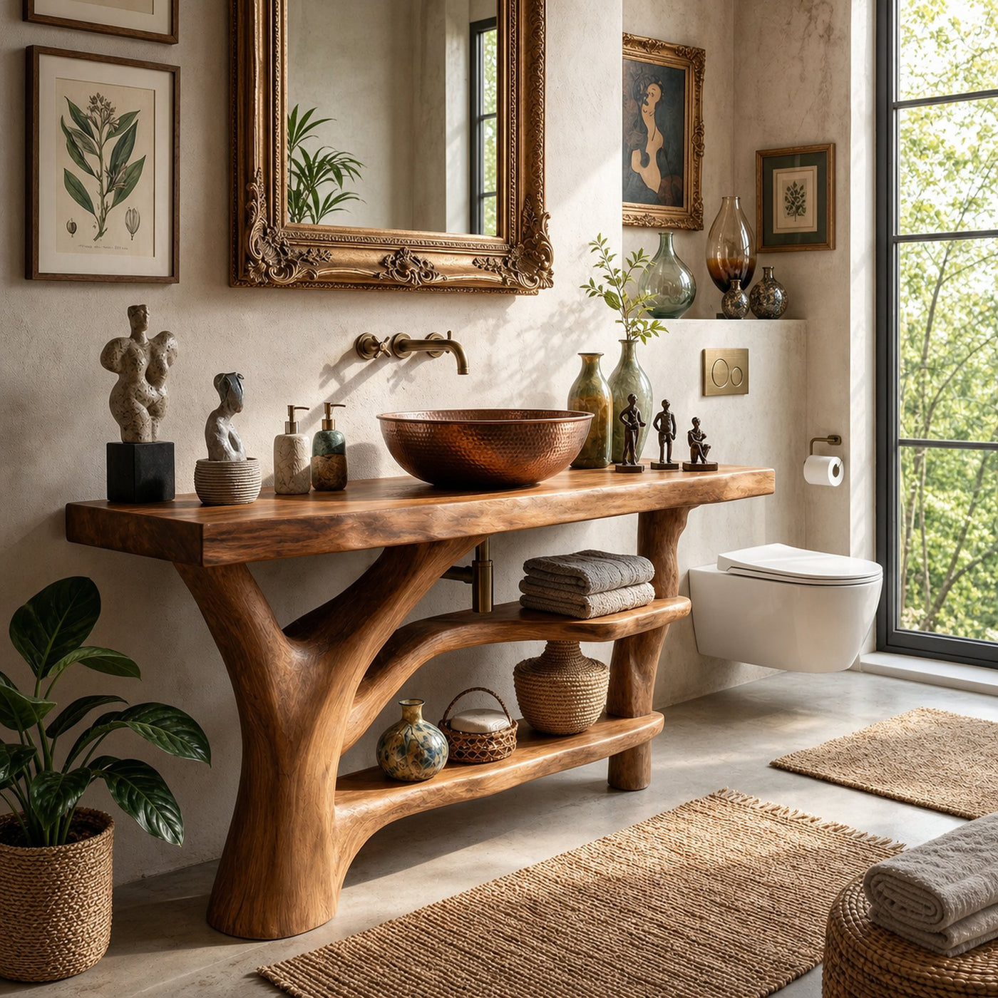 Modern Live Edge Bathroom Vanity Natural Solid Wood For Home Bath - product view 2