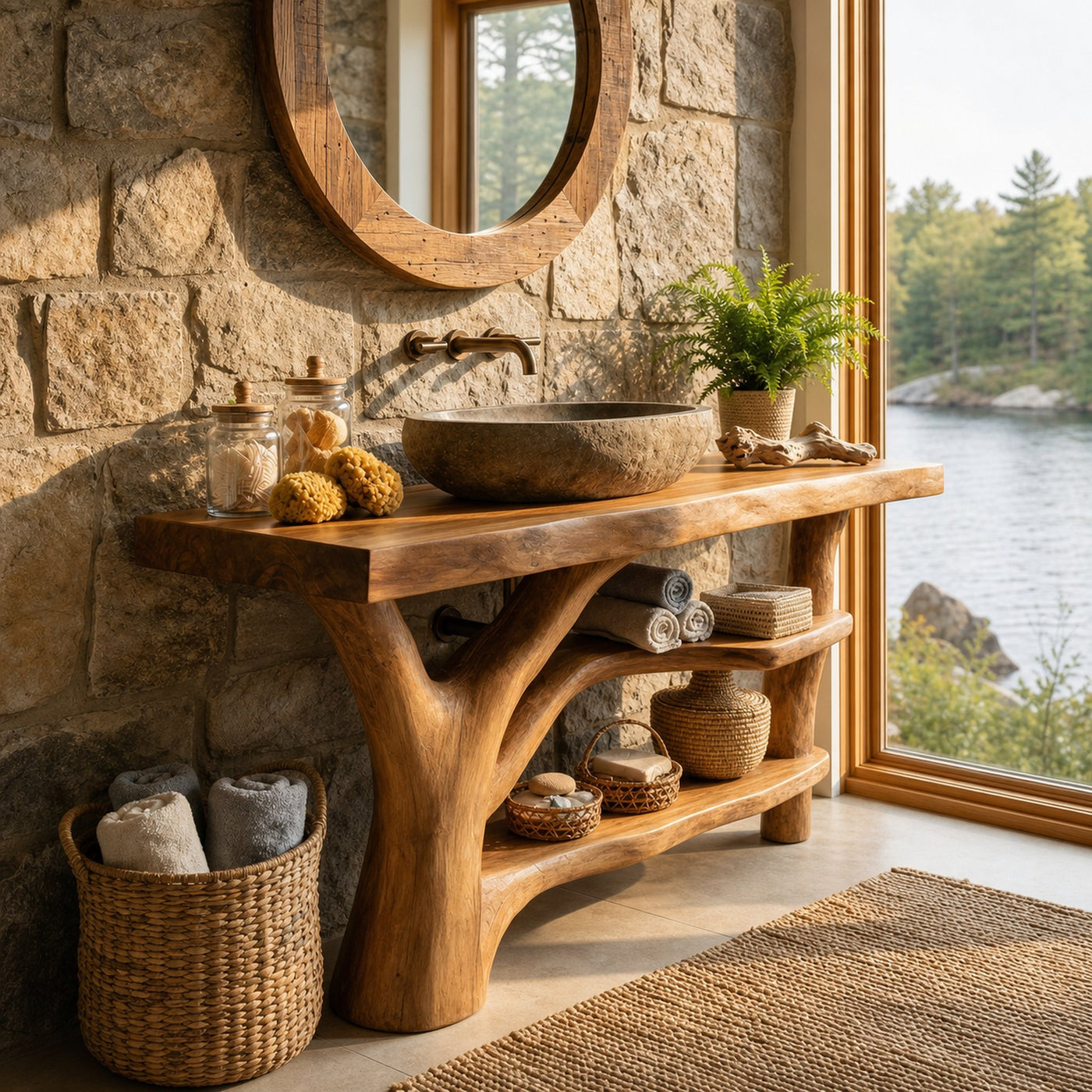 Modern Live Edge Bathroom Vanity Natural Solid Wood For Home Bath - product view 3