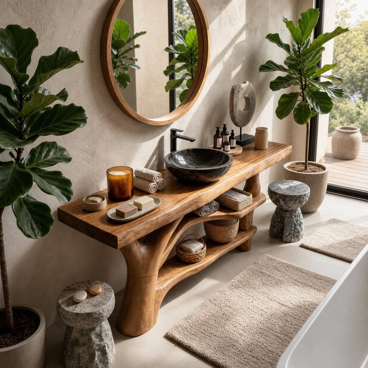Modern Live Edge Bathroom Vanity Natural Solid Wood For Home Bath - product view 4
