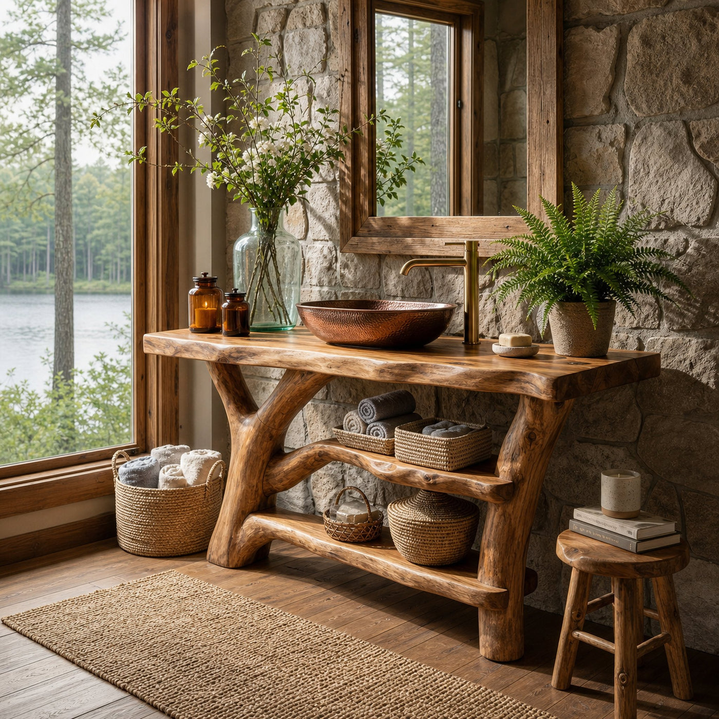 Modern Live Edge Bathroom Vanity Natural Solid Wood For Home Bath - product view 5