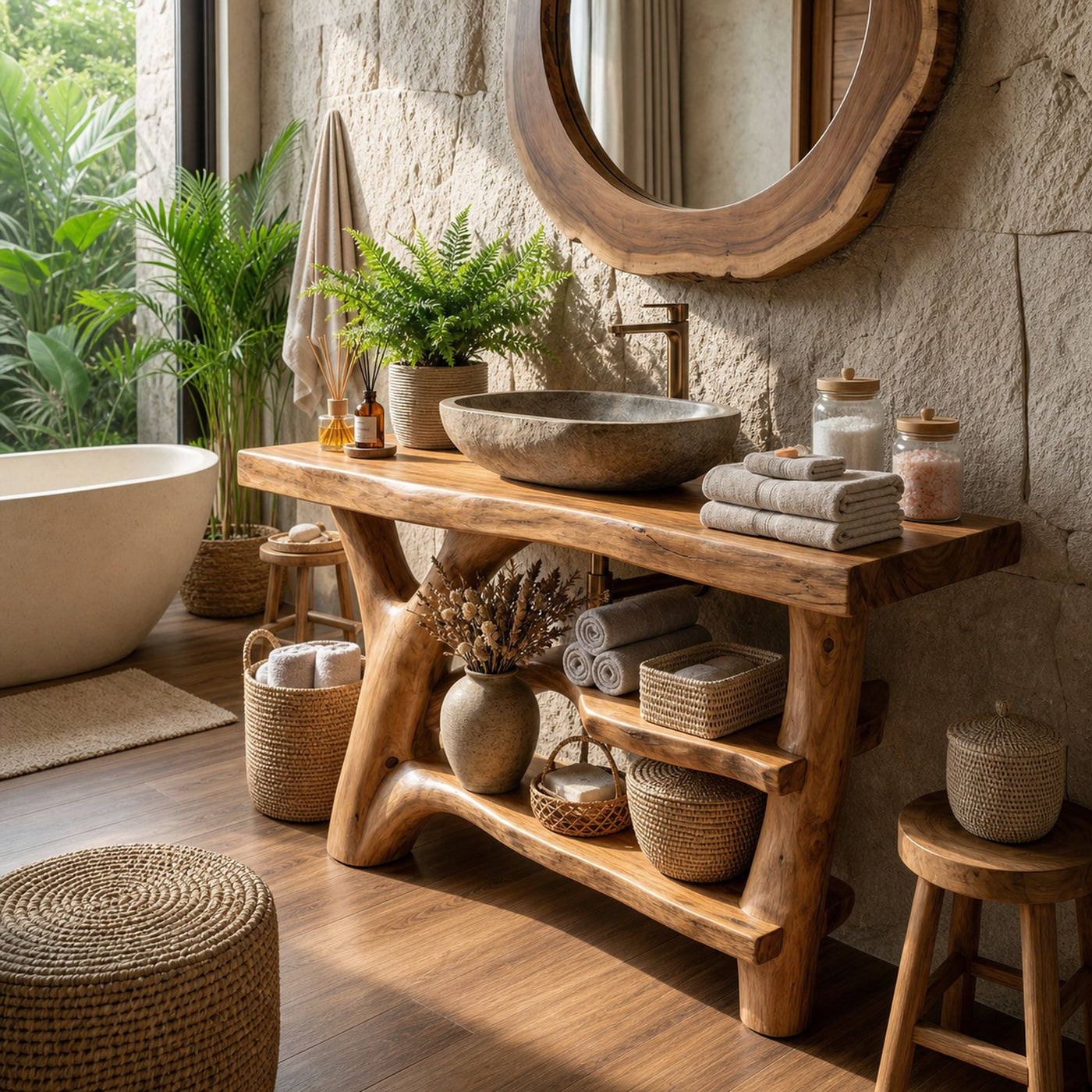 Modern Live Edge Bathroom Vanity Natural Solid Wood For Home Bath - product view 6