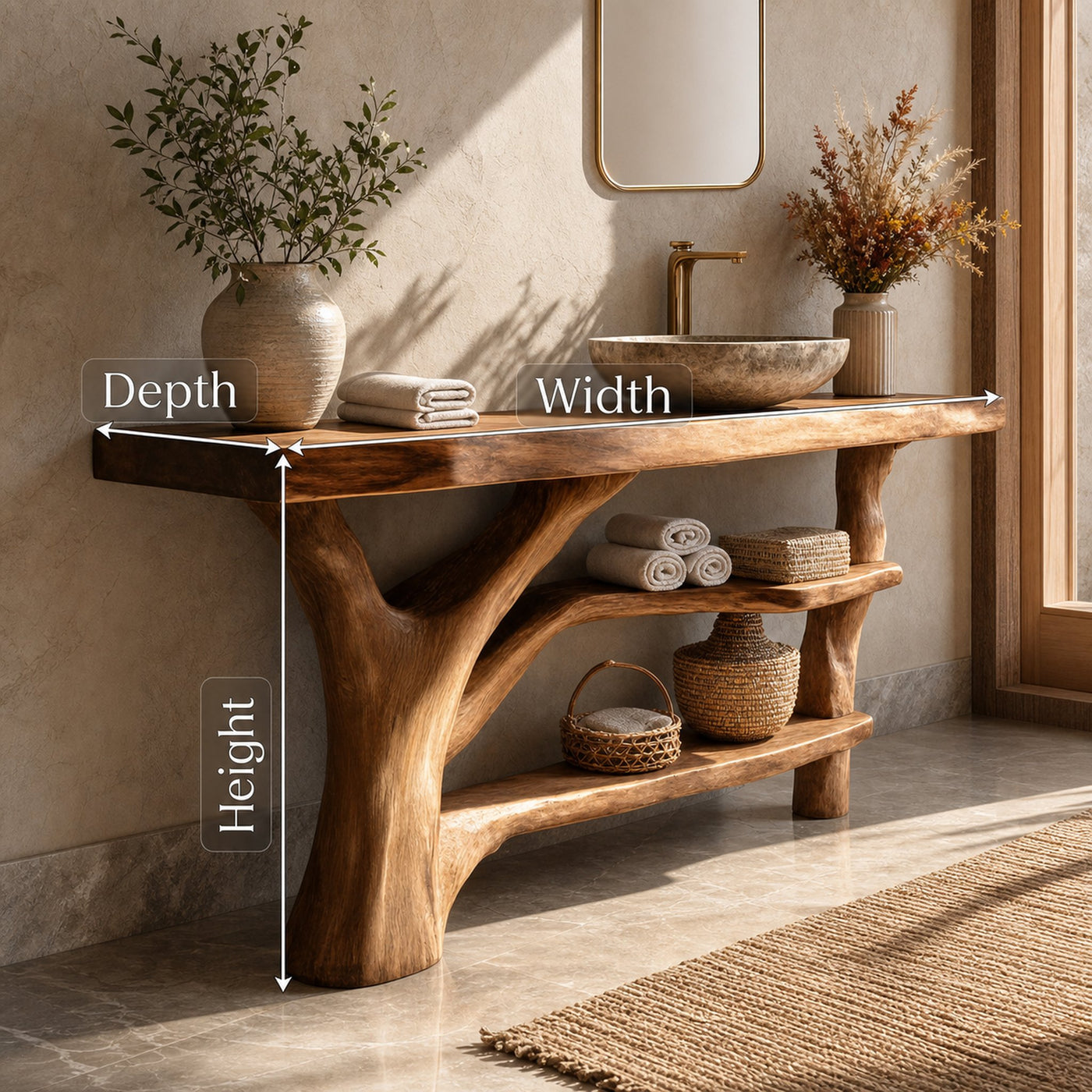 Modern Live Edge Bathroom Vanity Natural Solid Wood For Home Bath - product view 8