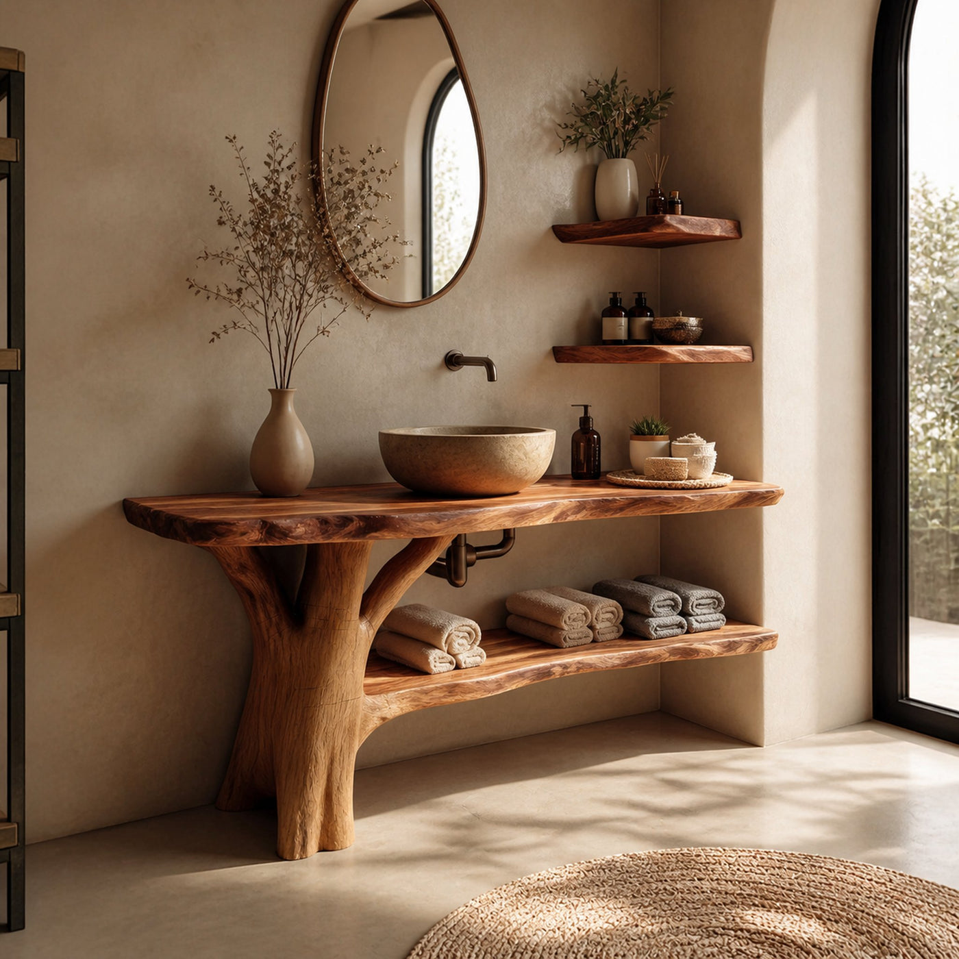 Modern Live Edge Bathroom Vanity Organic Solid Wood For Luxury Bathroom