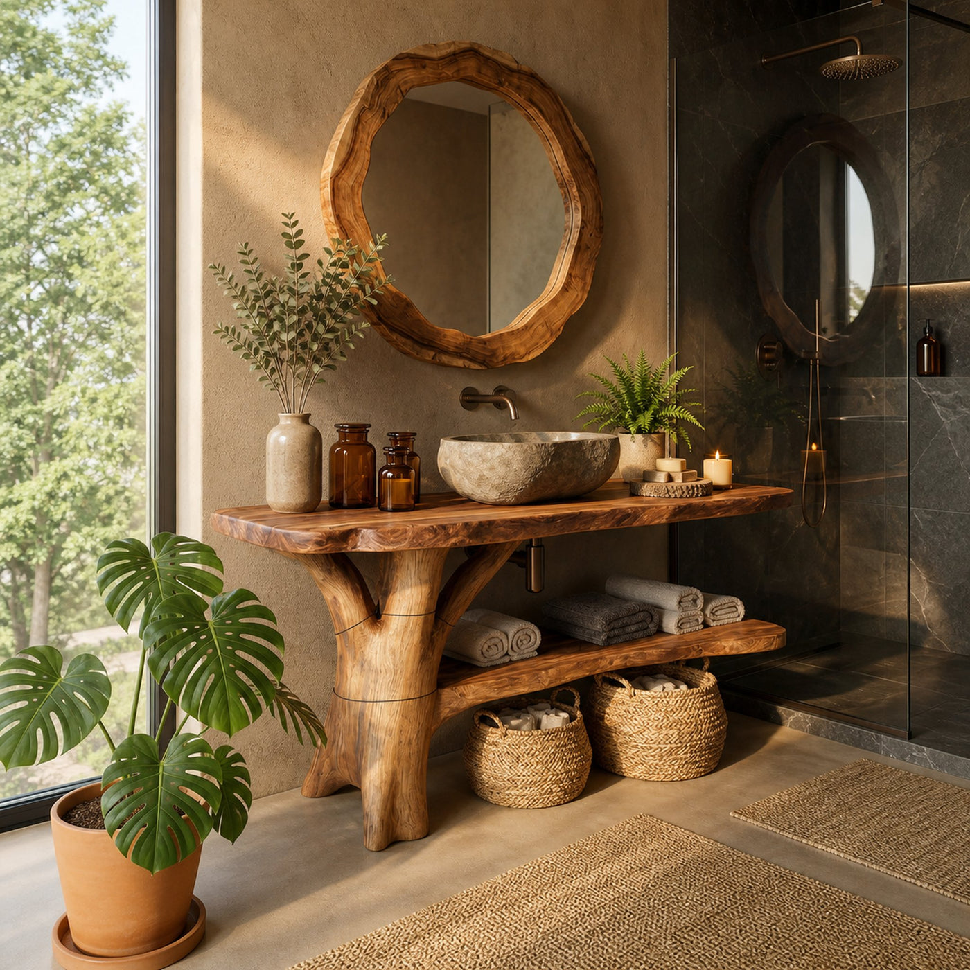 Modern Live Edge Bathroom Vanity Organic Solid Wood For Luxury Bathroom - product view 5