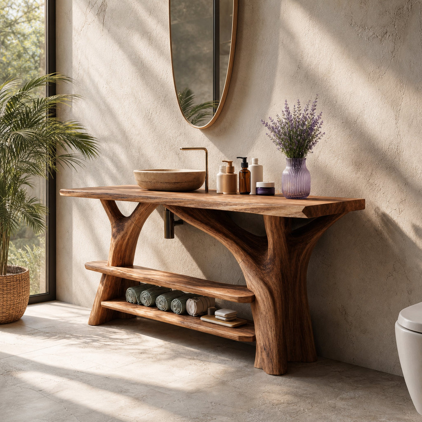 Modern Live Edge Bathroom Vanity Sculptural Wood For Minimalist Bath