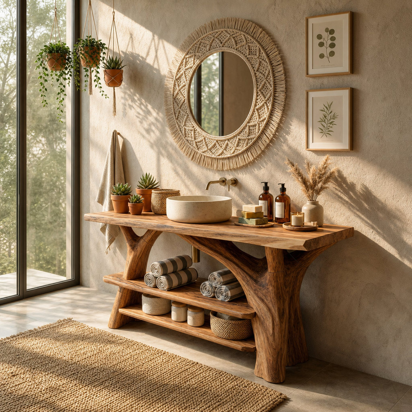 Modern Live Edge Bathroom Vanity Sculptural Wood For Minimalist Bath - product view 2